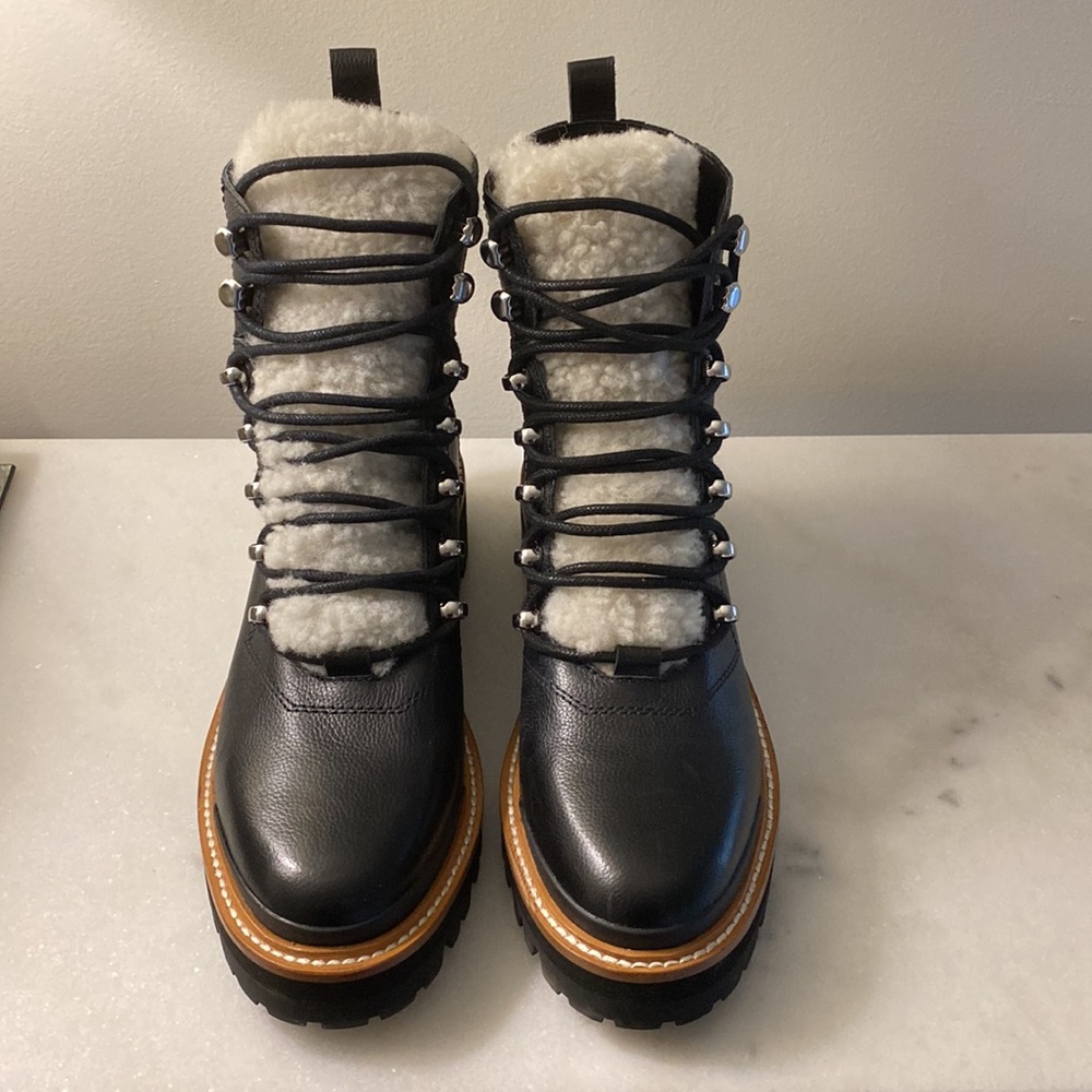 NEW- Marc Fisher Izzie Genuine Shearling Lace-Up Boot - NWT